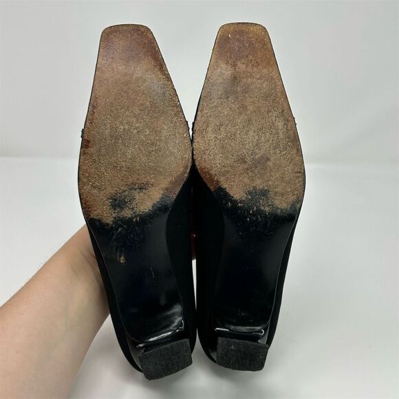 Stuart Weitzman Women's Black Kitten Heel Pumps Square Toe Bow Accent Size 8.5 B - Picture 9 of 12